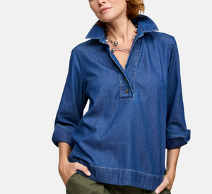 Hinson Wu - Aileen 3/4 Sleeve Denim Shirt in Dark Wash