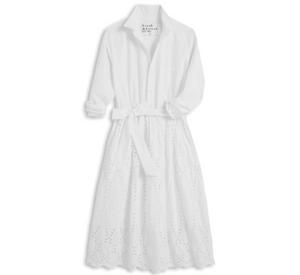 FRANK & EILEEN - Long Sleeve Eyelet Midi Dress in White