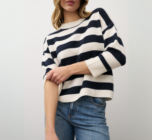 0039 Italy - Amadea Wide Striped Sweater in Navy and White