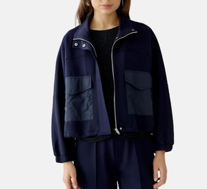 Oui - Ponte Jacket with Tech Pockets in Dark Blue