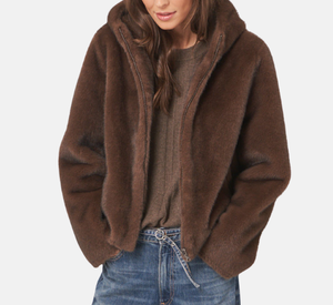 Repeat -  Hooded Reversible Faux Coat in Chocolate