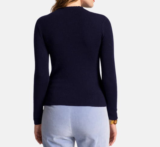 Frances Valentine - Long Sleeve Mock Neck Cotton Sweater in Navy