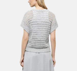 Luisa Cerano - Open Knit Short Sleeve Top in Silver Grey