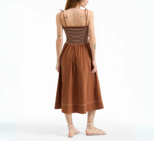 VERONICA BEARD - Poplin Smocked Midi Dress in Whiskey