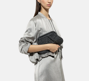 Luisa Cerano - Braided Raffia Clutch in Steel Grey