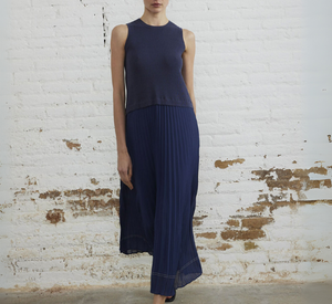 SITA MURT - Combined Knitted and Pleated Skirt Dress in True Blue