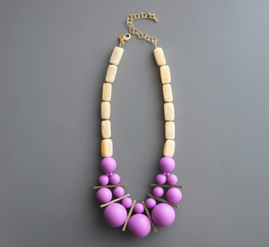 David Aubrey - Mix Beads and Stone Necklace in Purple and Yellow