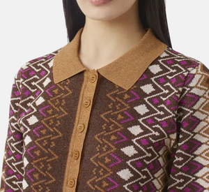 Suncoo - Palmer Short Sleeve Collared Sweater in Chocolate