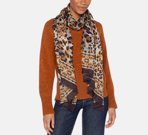 Kinross Cashmere – Leopard Print Scarf in Taupe Multi