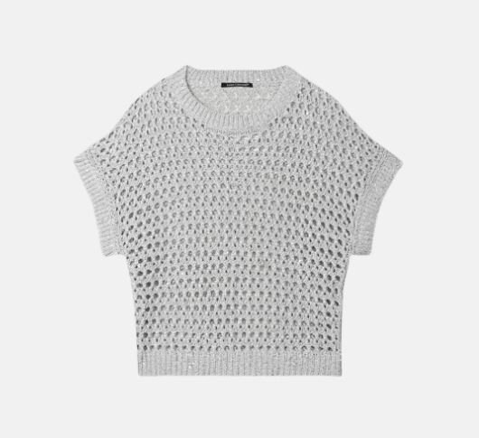 Luisa Cerano - Open Knit Short Sleeve Top in Silver Grey