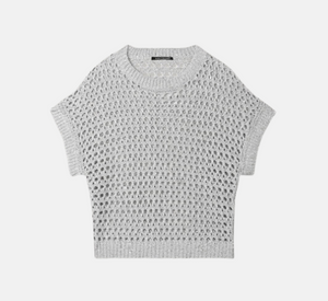 Luisa Cerano - Open Knit Short Sleeve Top in Silver Grey