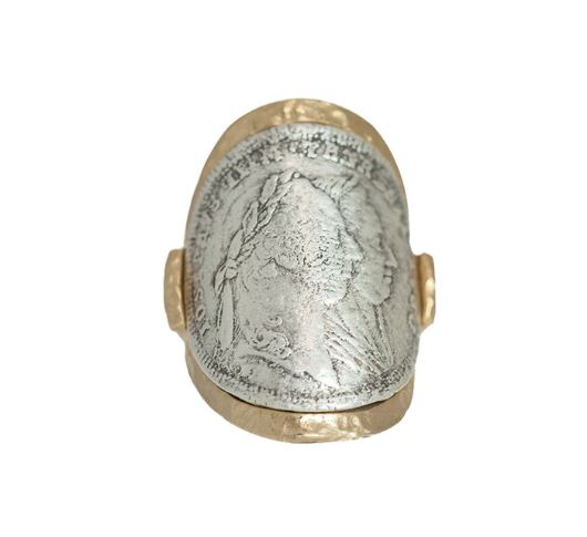 Tat2 Designs Gold Mother Theresa Curved Coin Ring
