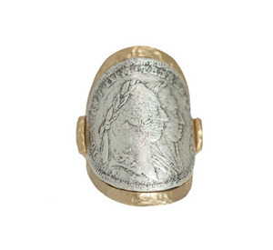 Tat2 Designs - Mother Theresa Curved Coin Ring in Gold