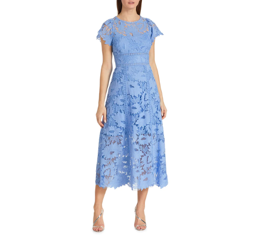 ML Monique Lhuillier - Lace Midi Dress in Delphinium Blue