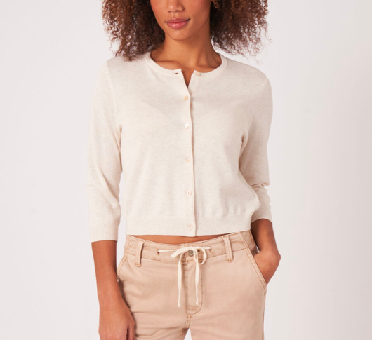 
            
                Load image into Gallery viewer, REPEAT Cashmere - Cropped Crew Neck Cardigan in Ivory
            
        