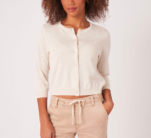 REPEAT Cashmere - Cropped Crew Neck Cardigan in Ivory