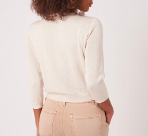 REPEAT Cashmere - Cropped Crew Neck Cardigan in Ivory