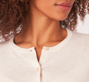 REPEAT Cashmere - Cropped Crew Neck Cardigan in Ivory