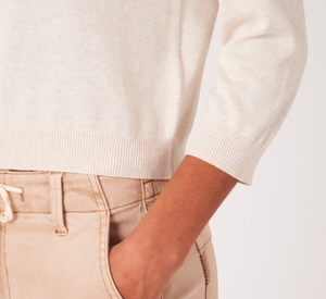 REPEAT Cashmere - Cropped Crew Neck Cardigan in Ivory