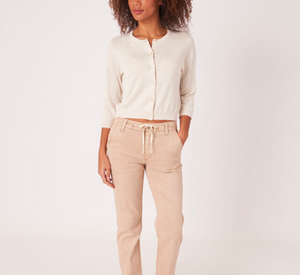 REPEAT Cashmere - Cropped Crew Neck Cardigan in Ivory