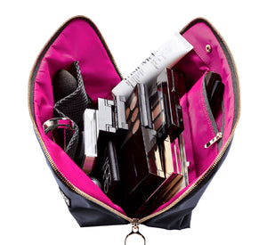 Kusshi - Navy Leather & Pink Signature Makeup Bag