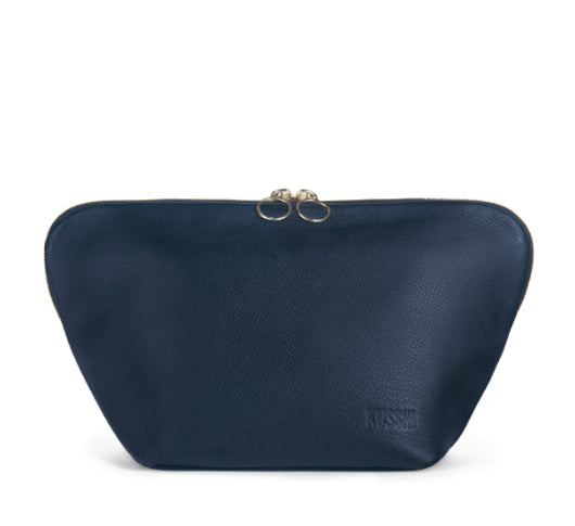 Kusshi - Leather Signature Makeup Bag in Navy/Pink